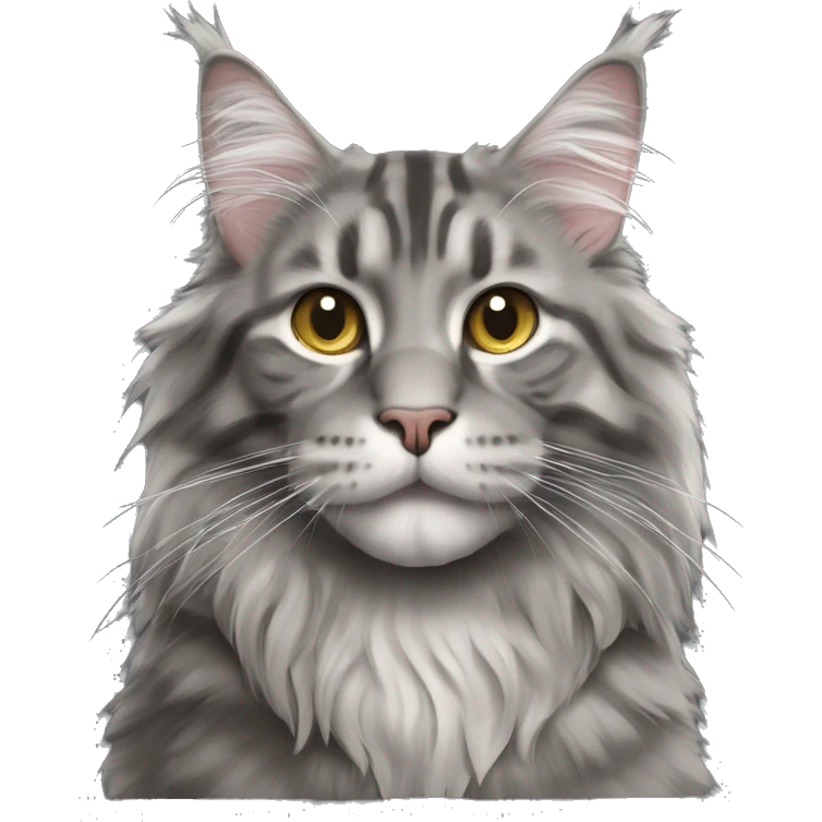 Grey tabby Maine coon cat also showing the neck and tail emoji