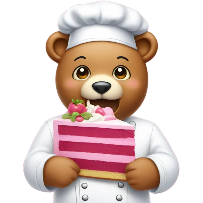 pink bear with chef hat eating a cake emoji