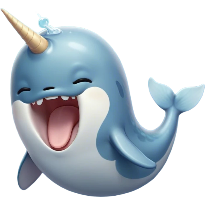 Cinematic Cute Yawning Cute Narwhal Portrait Emoji, Head tilted slightly with a dramatic, wide-open yawn, showcasing a streamlined, elegant body with a gracefully curling tusk and sleepy, half-closed eyes, Simplified yet irresistibly adorable features, highly detailed, glowing with a soft, cozy oceanic glow, high shine, relaxed yet expressive, stylized with a hint of whimsical marine ease, soft glowing outline, capturing the essence of a drowsy yet affectionate cute narwhal that appears ready to stretch and yawn its way out of the screen! emoji