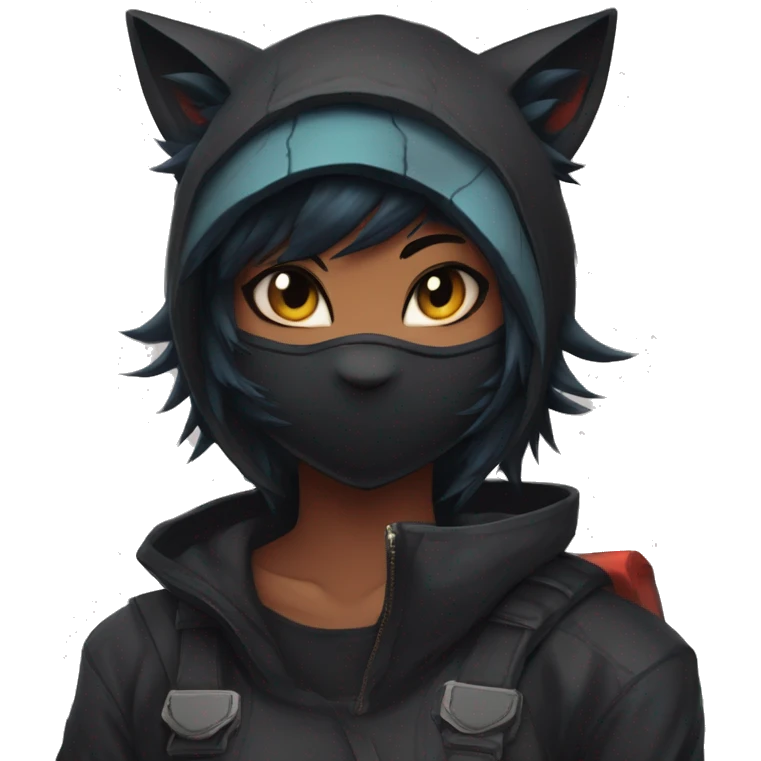 Edgy tomboy Shy Anthro Ninja boyish cool pretty dark black Litten-Pokémon-cat-fursona-animal techwear emoji