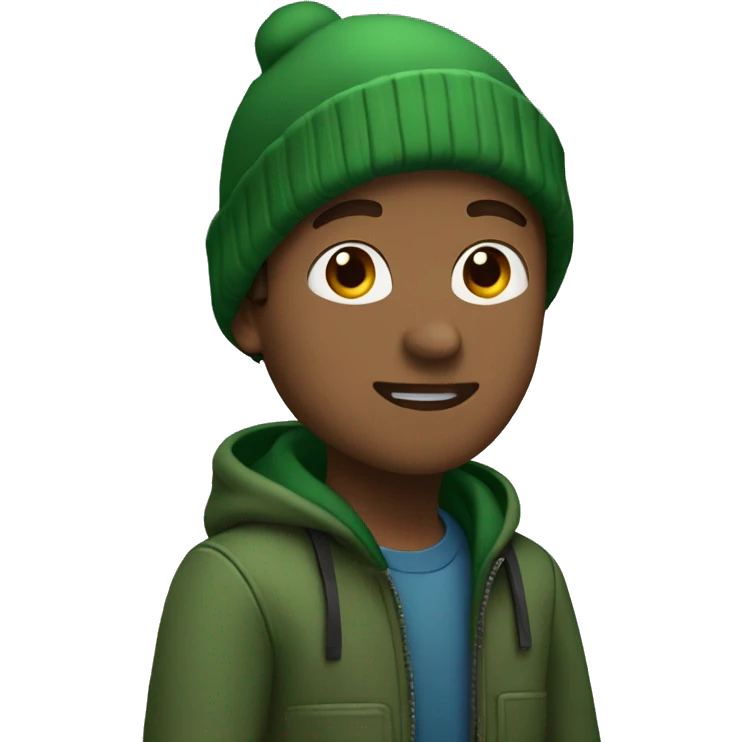 Guy named Kaden with a green jacket with a green beanie and brown hair emoji