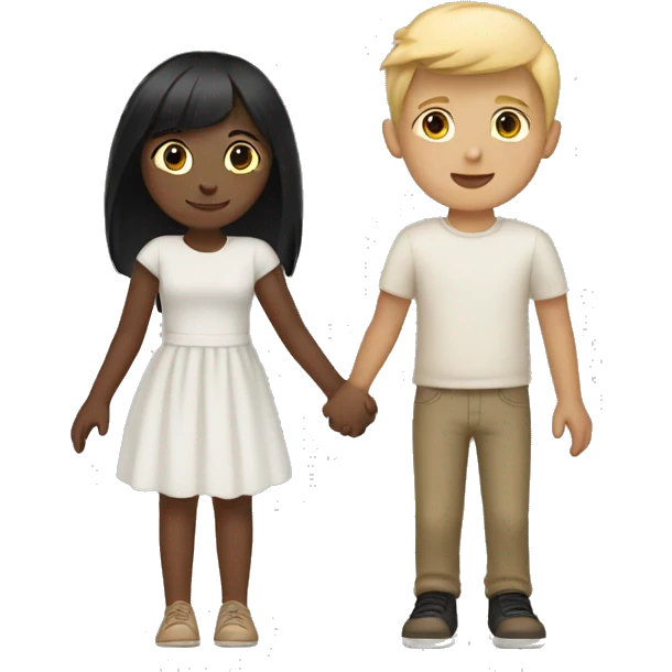Boy with blonde hair holding hands with girl with dark black hair and tan skin  emoji