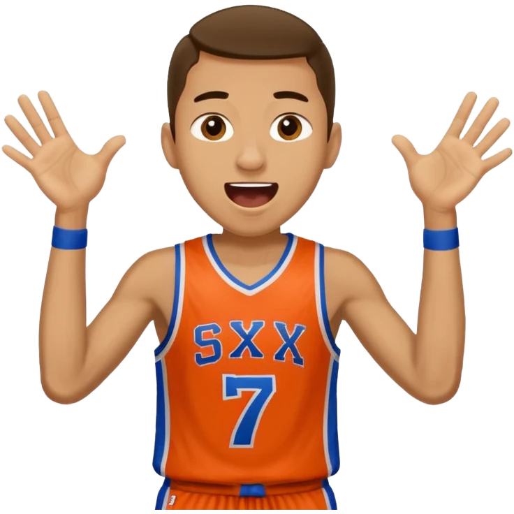 Maverick Trevillian in the crowd at an amateur basketball game. He leans towards the camera and enthusiastically shouts "six seven emoji