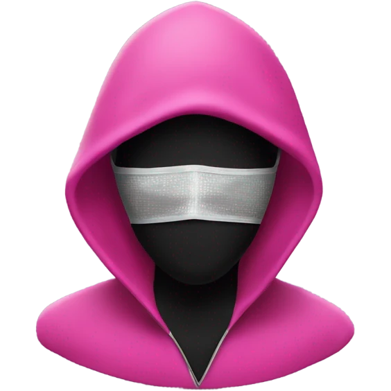 Pink hooded man with a black mesh mask that has an outline of a diamond in the colour white  emoji
