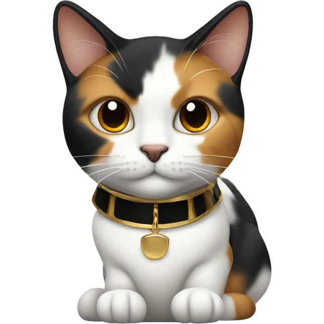 Calico cat with gold and black collar  emoji