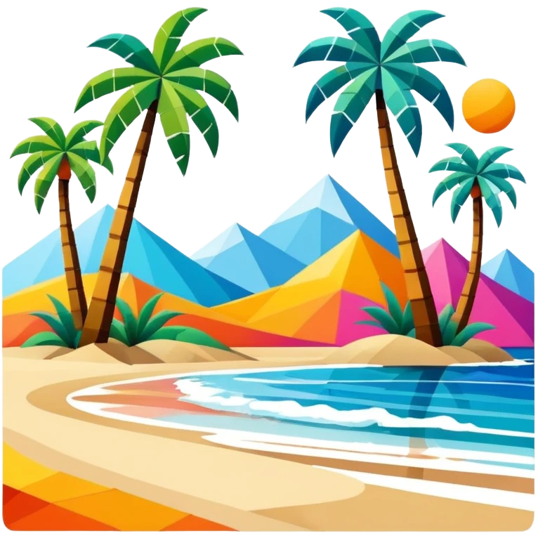 abstract art shapes on the beach with palm trees landscape  emoji