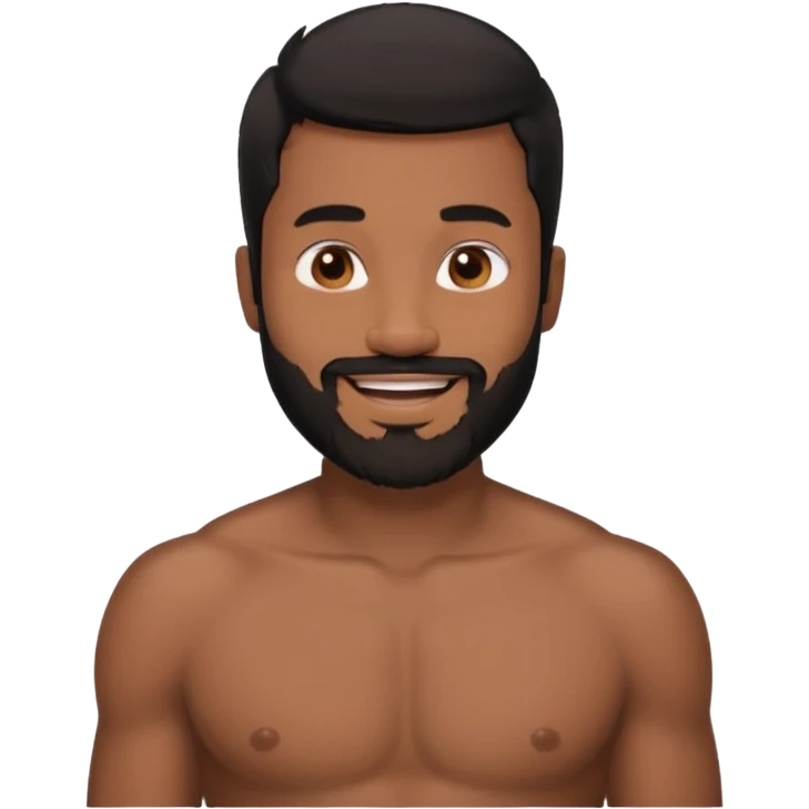 Man with brown skin black hair and beard smiling no shirt  emoji