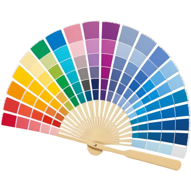 Pantone color swatch fan. The swatches should be fanned out, each with a different color. emoji