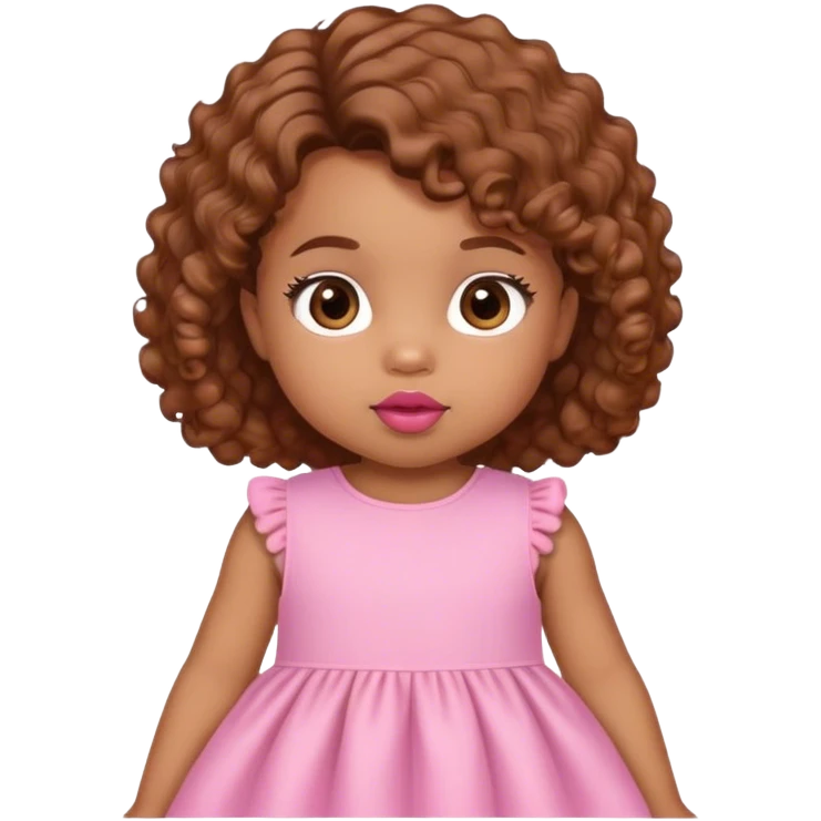 light brown skin tone, very adorable toddler, with big plump lips, long long lashes, brown curly bob, brown eyes, pink dress emoji