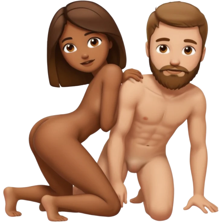 sex sticker, brown girl white guy with brown hair and beard having sex, nude tits, girl bent over emoji
