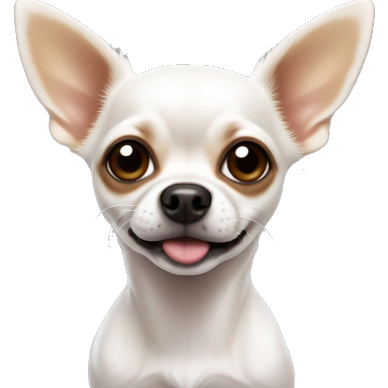Chihuahua with a white body, black ears, brown splotchcnnes next to his eyes but a white part down the middle of its head to its nose, sending a kiss  emoji