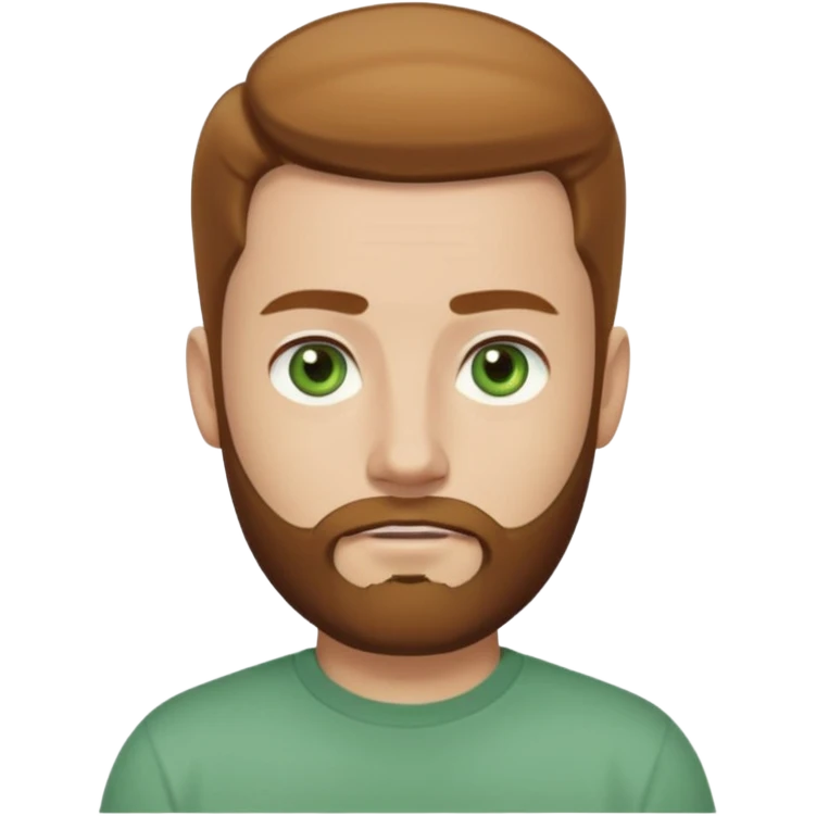A young man with short light chestnut hair slicked back, a medium-length thick beard, and light green eyes. Fair skin, oval face, neutral expression. Wearing a dark t-shirt, plain light (white or gray) background. Shoulder-up front portrait. emoji