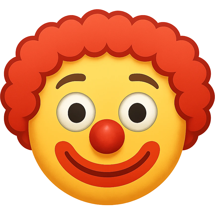 yellow face with red clown wig emoji, digital illustration emoji