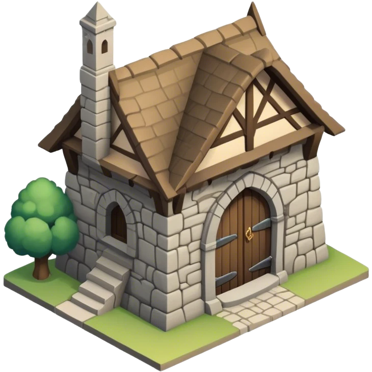 A isometric, single-story medieval building. It has one door. It looks old. emoji