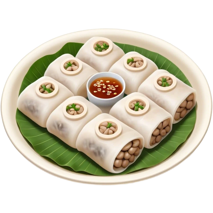Cinematic Realistic B√°nh cu·ªën Dish Emoji, featuring steamed rice rolls filled with savory minced pork and mushrooms rendered with soft textures and inviting, warm lighting. emoji