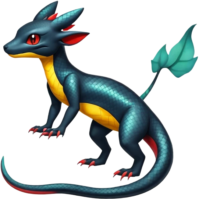 Shiny Exotic Salandit-Umbreon-Charmeleon-Fakémon-hybrid-creature (full body)  emoji