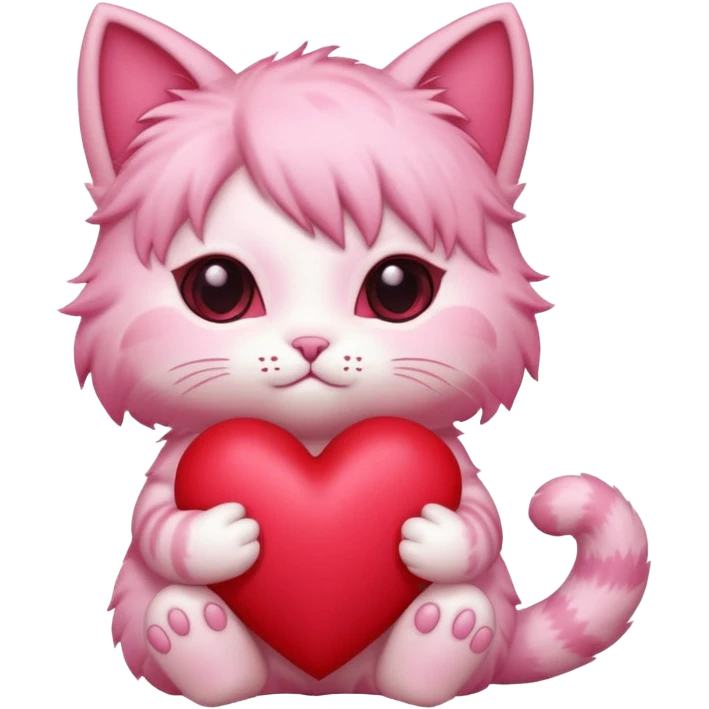 chibi anime pink cat holding a big heart emoji