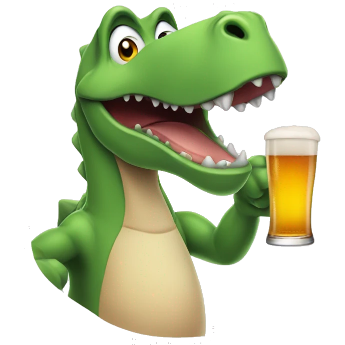 Goofy dinosaur drinking a beer emoji