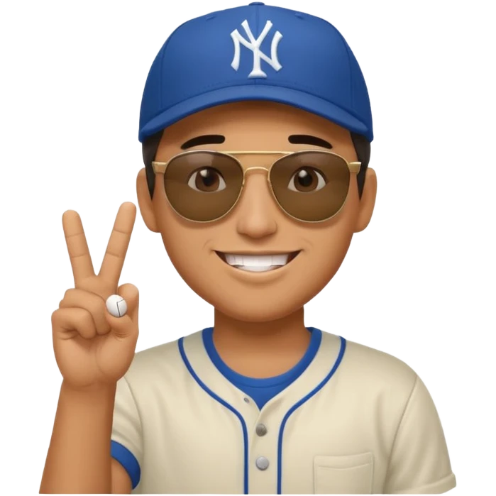 Cool hip guy with NY baseball cap and sunglasses showing his middle finger emoji