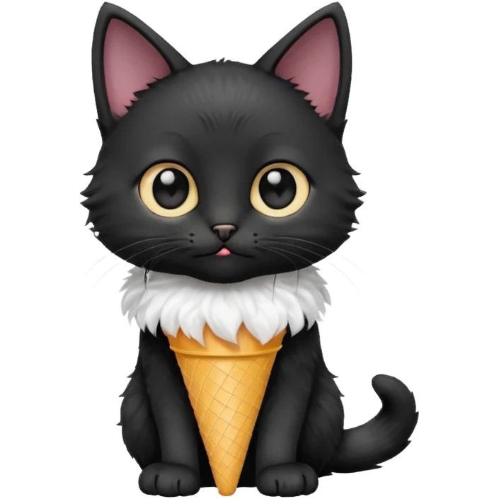 A mostly black kitten with a white chest and a plastic cone on emoji