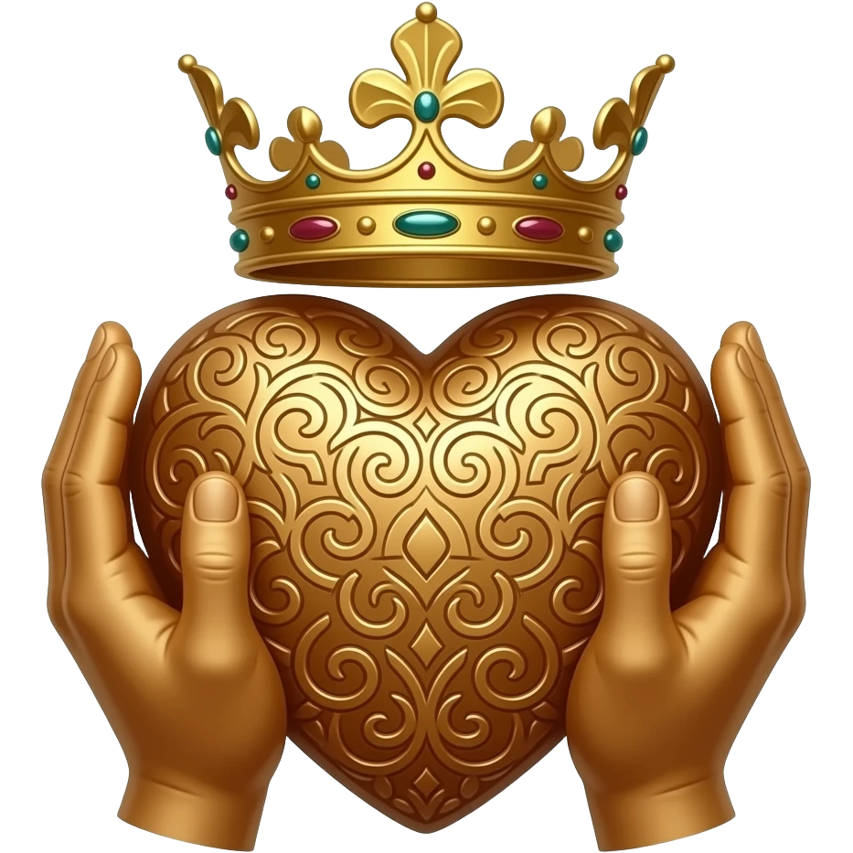 Simple Minds logo - two bronze hands holding a bronze heart richly ornamented with arabesques, shining with a richly decorated royal crown emoji