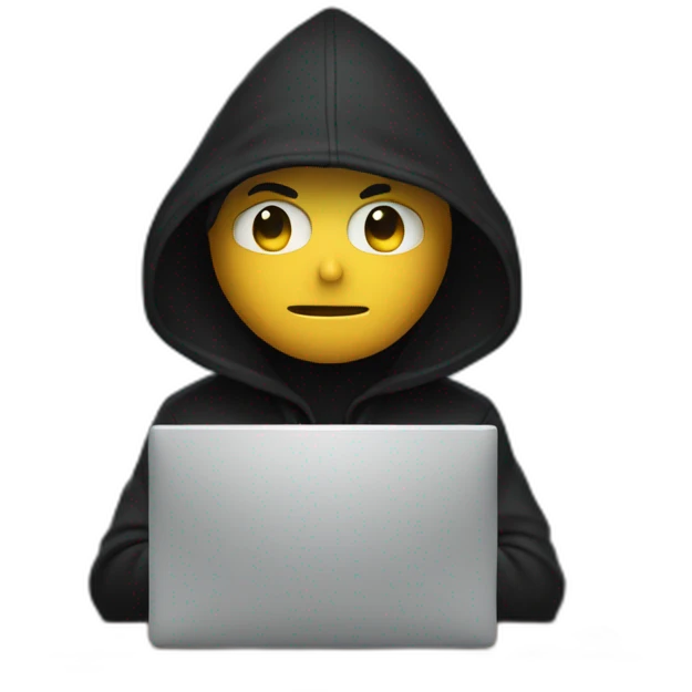 Developer with a black hood behind his computer  emoji