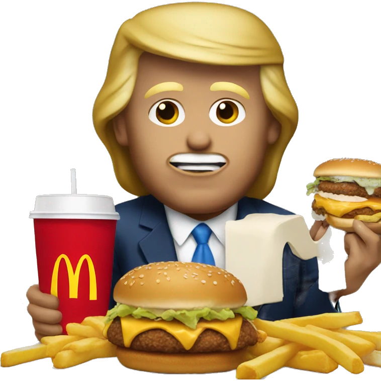 Donald trump eating McDonalds with Jesus emoji