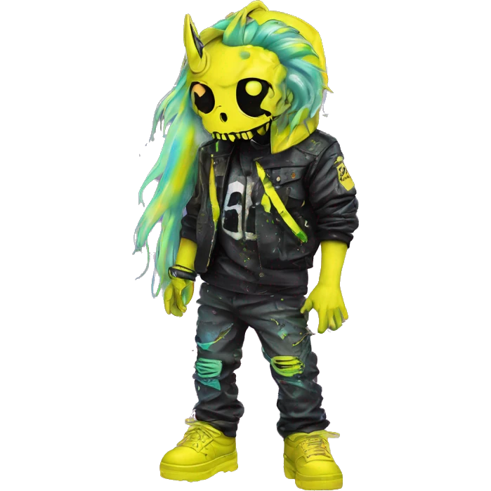.Zombie_ Vaporwave black holographic oilslick zombie unicorn yellow caution tape graffiti Pegasus  emoji