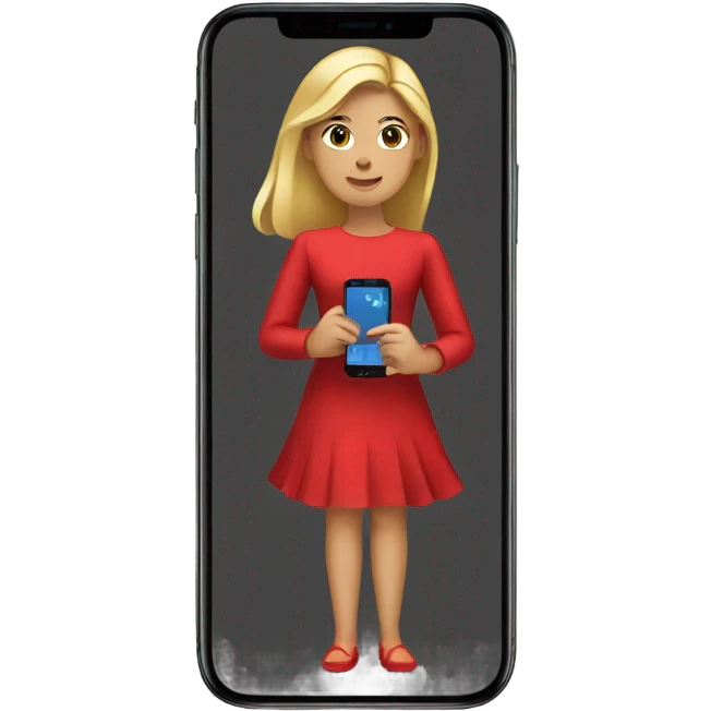 a girl in a red dress holding a cell phone emoji