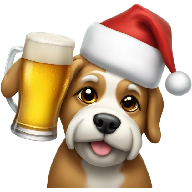 Dog with Santa hat and beer emoji