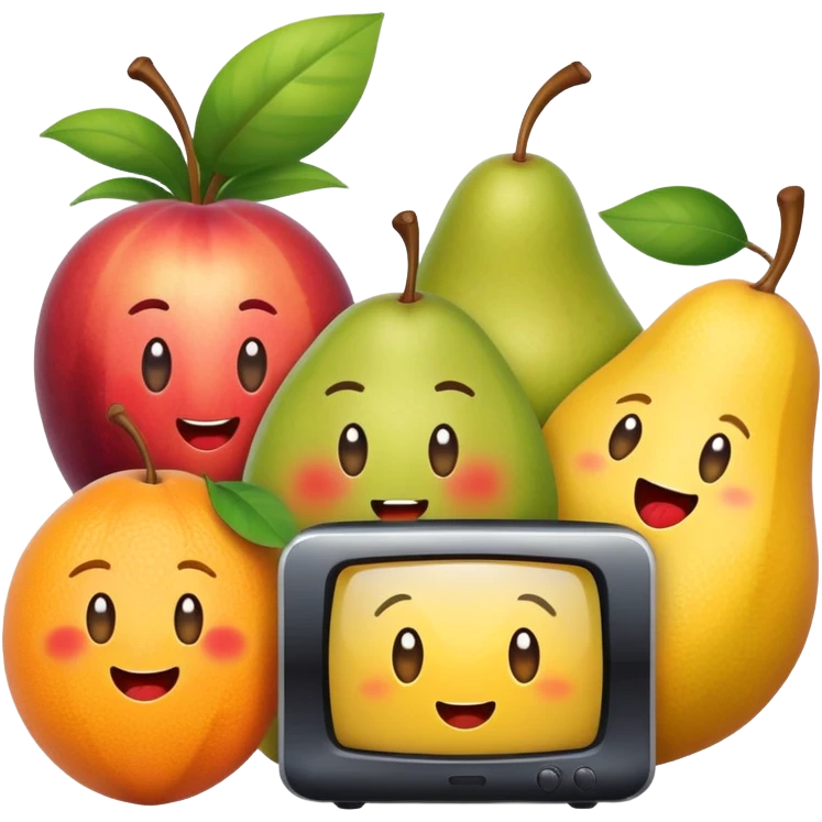 Озорные сочные фрукты смотрят кино, слушают музыку. emoji