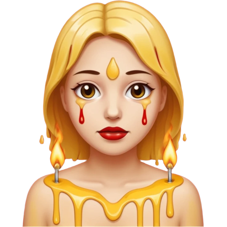 Woman dripping hot wax onto her own skin, controlled pain, ceremonial atmosphere emoji