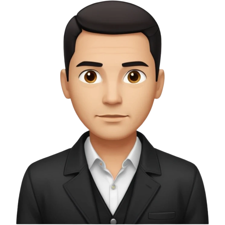 Attractive Hispanic TV host in his mid to late 40s with light brown skin, short straight black hair slicked back with fade on sides, square handsome face with strong jawline, friendly approachable expression, wearing open black jacket revealing white buttoned shirt underneath emoji