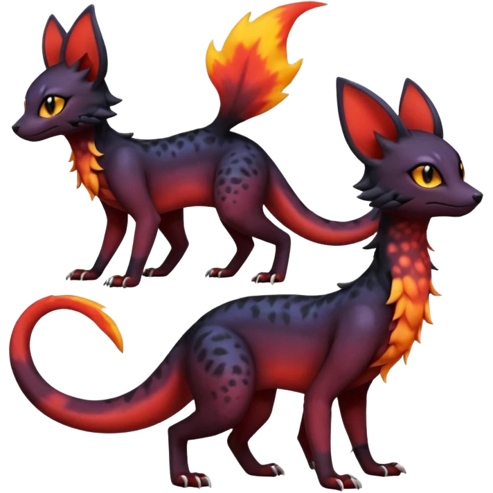 Dark magma-gradients-colored Salandit-Umbreon-Genet-Noivern-Noibat-Serval-Hybrid (Full body) emoji