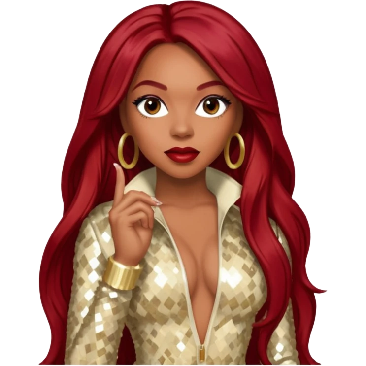 LaTavia Robeson from Destiny's Child with long dark red hair, cream sequin outfit emoji