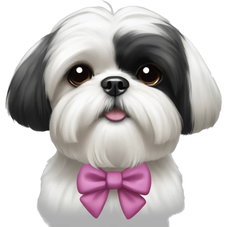 Black and white Shih Tzu with a topknot and bow emoji