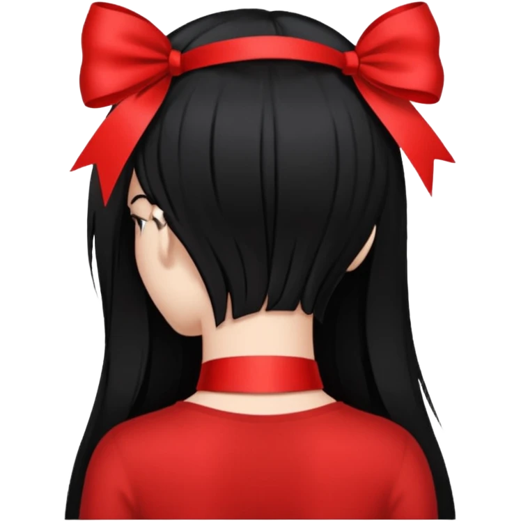 girl back view with red ribbon in black hair emoji