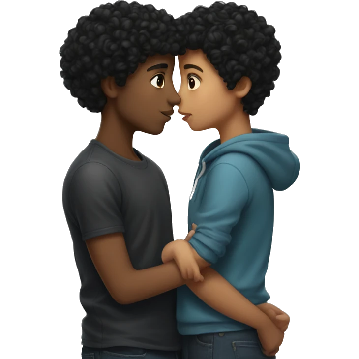 Curly black hair girl kissing a boy with dark hair  emoji