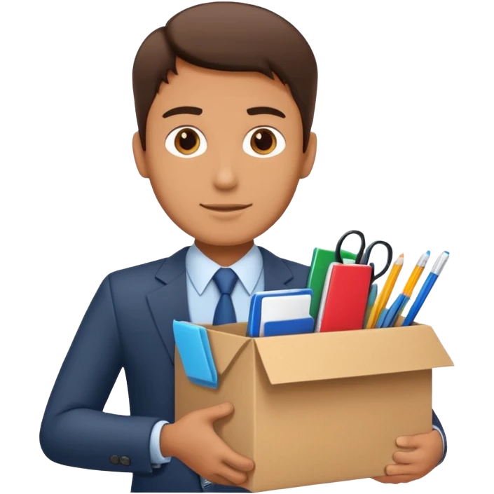 I want an emoji that represents moving out of the office. It's like a businessman with a cardboard box with box office utilities inside of the box. emoji