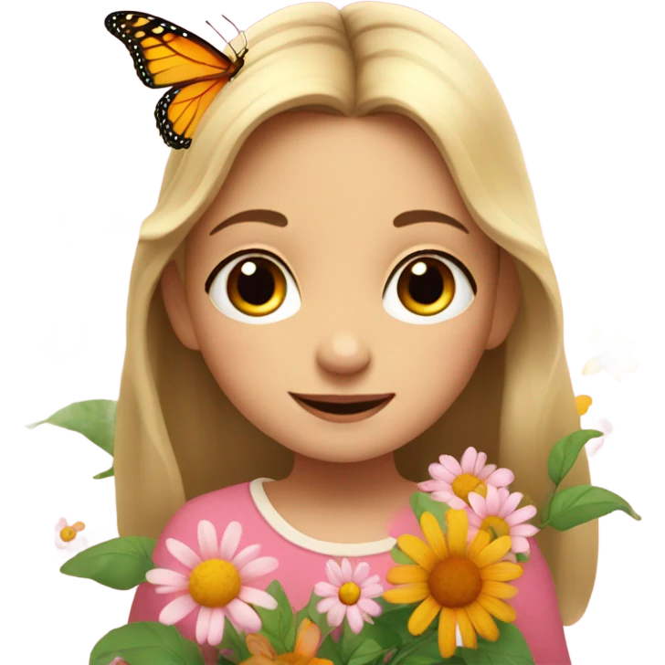 European little girl with butterfly and flowers emoji