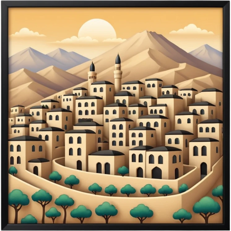 little city and many, small, ordinary, simple, home, Iranian-style, 1980  emoji