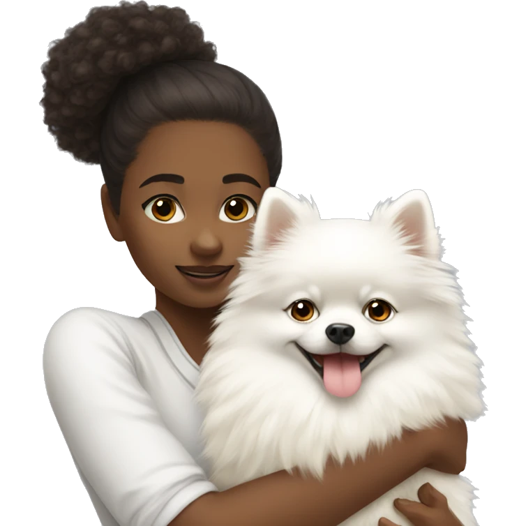 girl hug white Pomeranian emoji