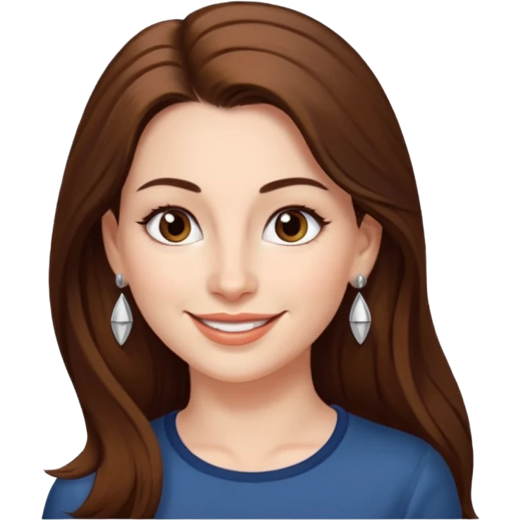 Head without neck of a 35-year-old woman, white skin, long brown hair combed to the left side and small silver earrings, small lips and pointed nose, brown eyes. emoji