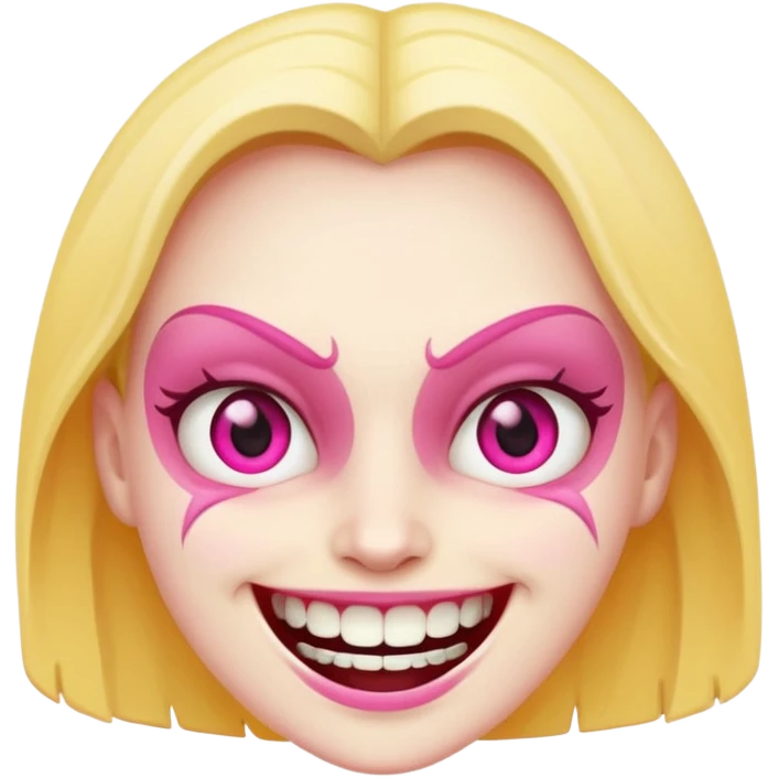 face with a wide slasher smile, pink and yellow eyes, mischievous expression emoji