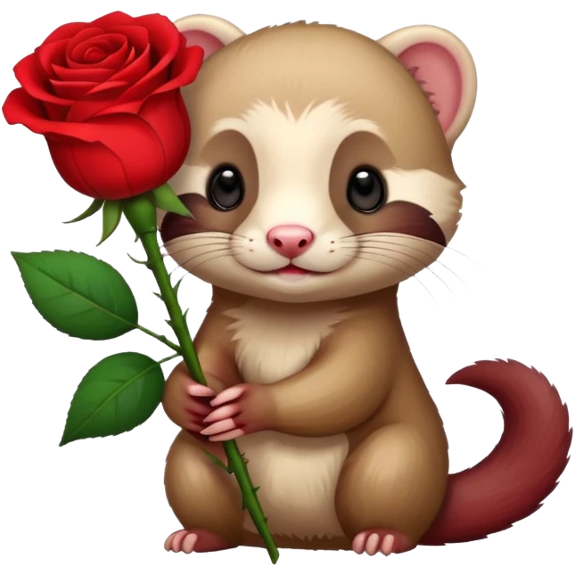 A ferret holfing a red rose emoji