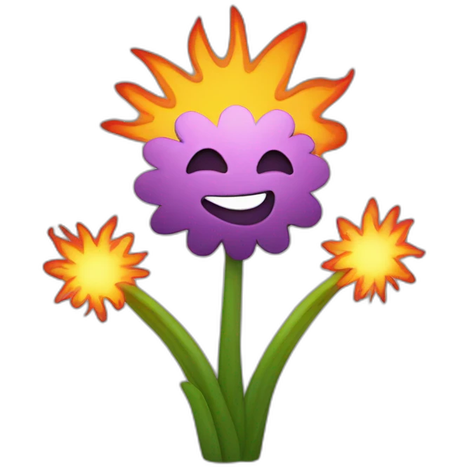 a happy flower and fire explosions all around emoji
