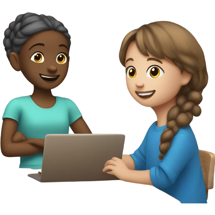 One Little Girl, white skin, bronze hair, smile, tutor, bright blue t shirt, icon  emoji