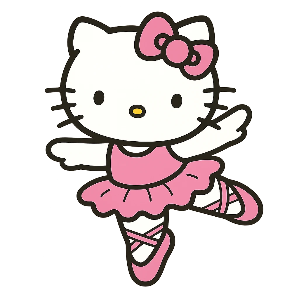 Hello Kitty performing a ballet pose, wearing a bow and tutu emoji