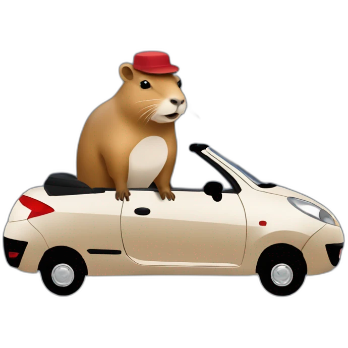 capybara with a beret driving a peugeot 207 coupé cabriolet emoji