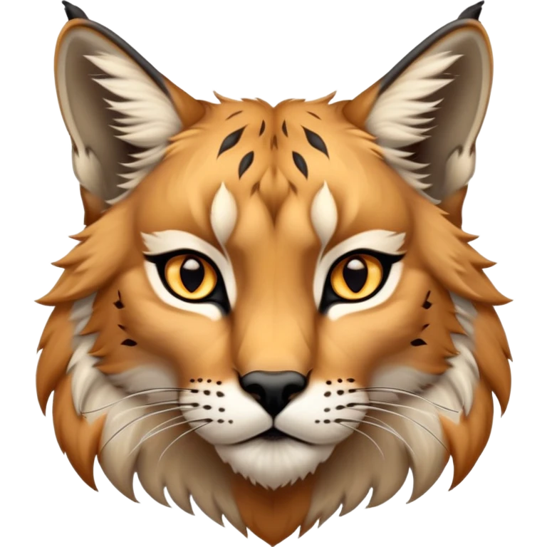 Cinematic-Noble-Lynx-Portrait-Emoji – Poised and regal, with a strong, agile build and a strikingly patterned fur of warm tawny fur accented by bold black ear tufts, deep-set, intelligent amber eyes, simplified yet sharp and sophisticated. zoomed out emoji